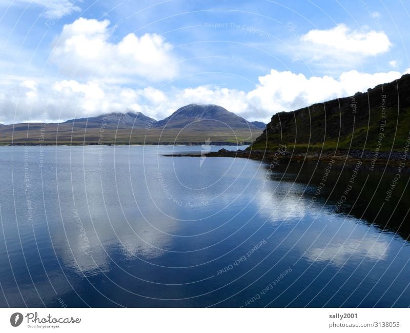 the sea rests still... Scotland Highlands Mountain Ocean Reflection reflection Clouds tranquillity Calm silent Landscape Nature Environment hillock