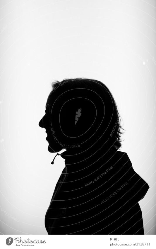 shadow head profile Feminine Head Nose 1 Human being Silhouette Laughter Esthetic Back-light Contrast Profile Shadow Black & white photo Portrait photograph