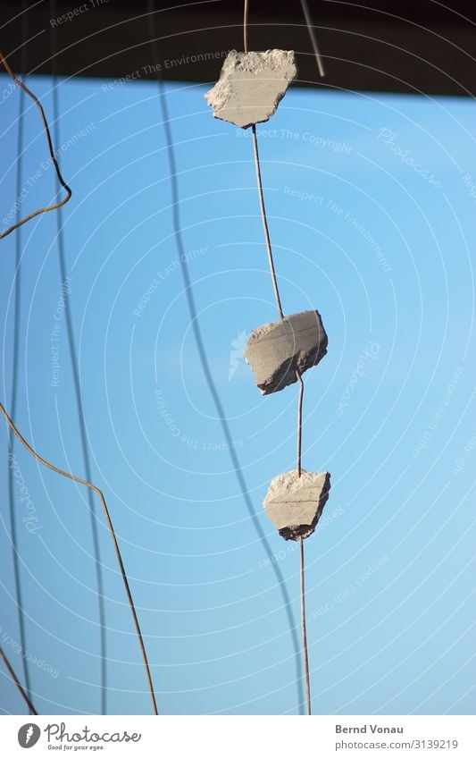 hang out Transport Broken Blue sky Stone Concrete Dismantling Wire Steel Redecorate Modernization Gray Street Hang Time kunstambau Colour photo Detail Deserted