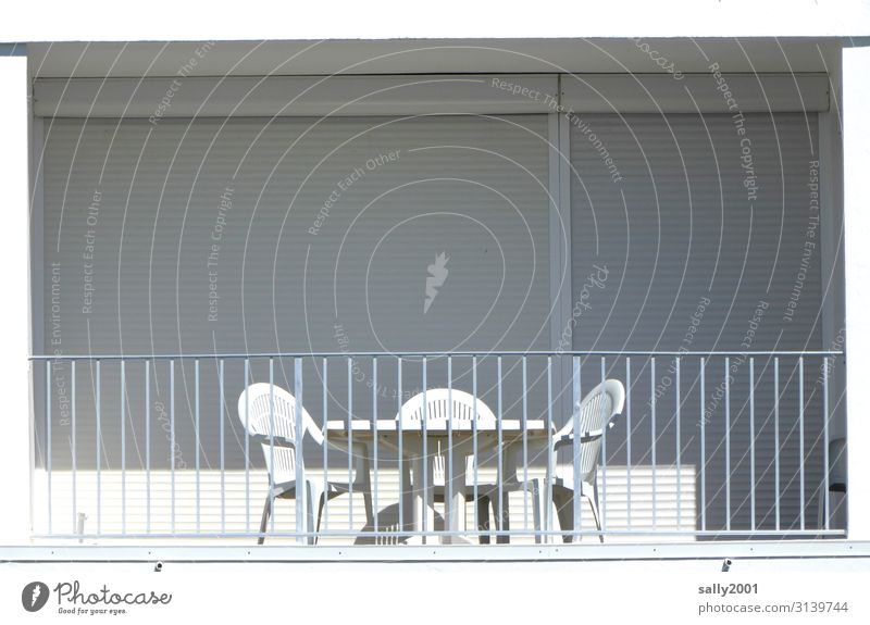 Holidays finished, holiday apartment left, blinds closed, only the white balcony seating group would be ready... Balcony White Empty forsake sb./sth.