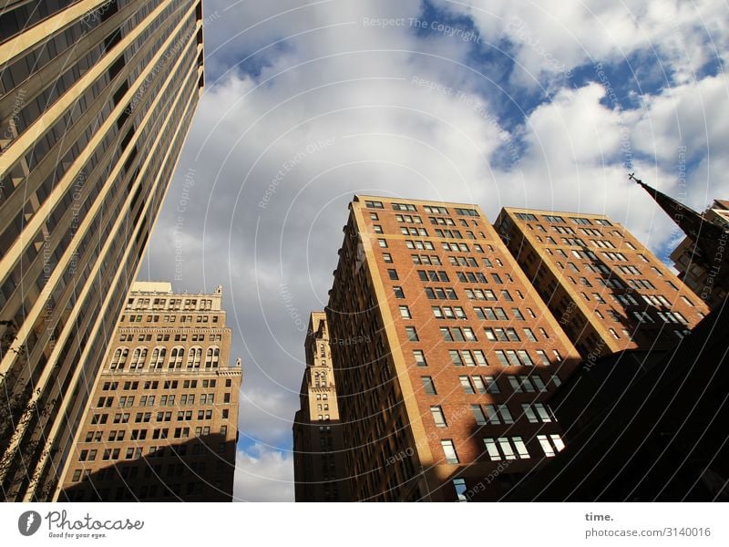 Neighbourhoods (IX) Sky Clouds Autumn Beautiful weather New York City Downtown House (Residential Structure) High-rise Church Manmade structures Building