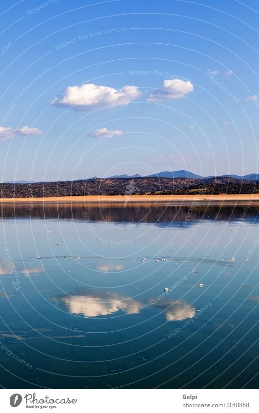 Beautiful spanish reservoir Mountain Nature Landscape Sky Clouds Lake River Bright Natural Blue Green Colour Reservoir water Seasons sunny peaceful colorful