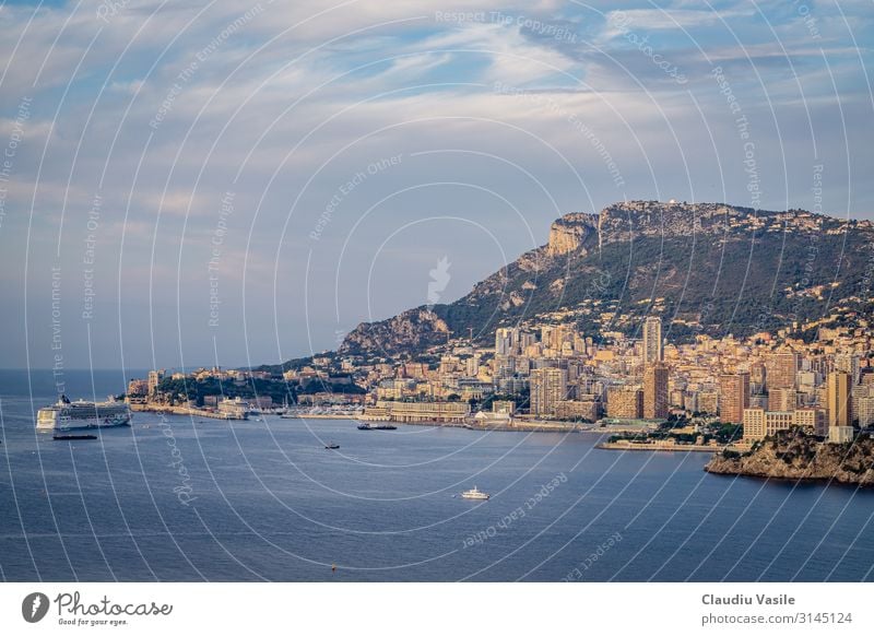 Monaco Cityscape after Sunrise Landscape Mountain Tete de chien Monte Carlo France Europe Town Overpopulated Vacation & Travel Esthetic Rich Adventure Luxury