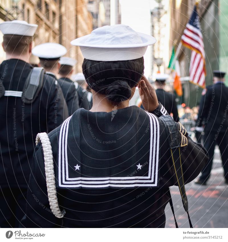 Parade march! Soldier Sailor Seaman Event Shows New York City USA American Flag Downtown Fashion Uniform Sailors hat Hat Cap Salutation Stand Bravery Dedication