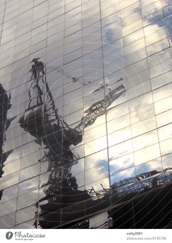 metropolitan construction site... Facade Glas facade Crane Construction crane Reflection Sunlight Construction sites Architecture High-rise New York City