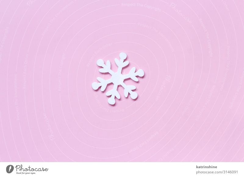 White wooden snowflake on a light pink background Decoration Wood Ornament Pink Snowflake Christmas pastel Guest Festive holidays seasonal noel Copy Space