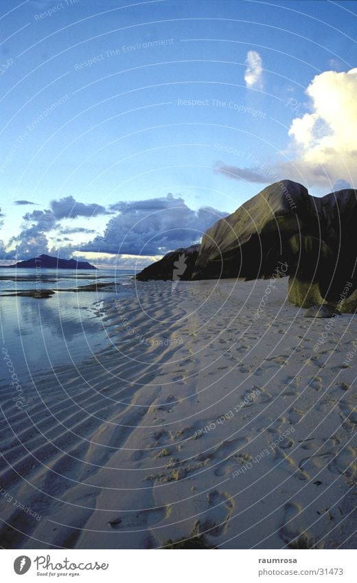 Blue Beach Seychelles La Digue Sunset Ocean Moody Rock formation