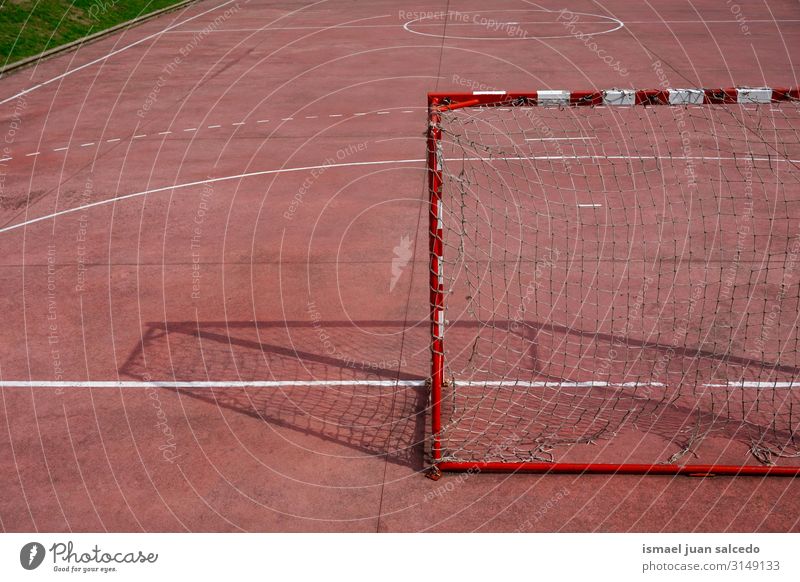 soccer goal sports equipment on the field Soccer Playing field Court building Red Soccer Goal Net Internet Rope Sports Sports equipment abandoned Old Street