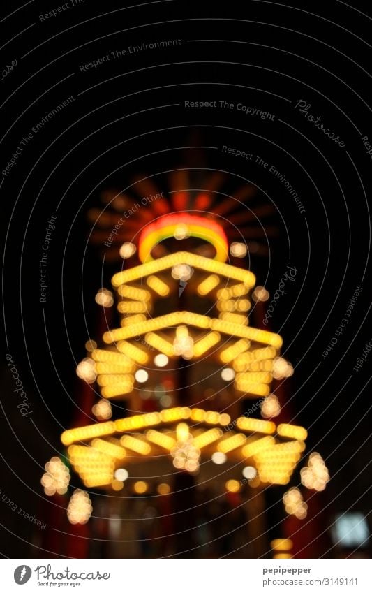 Christmas pyramid Night life Christmas & Advent Trade Hut Lamp Electric bulb Candle Sign Ornament Sphere Line Stripe Yellow Multicoloured Exterior shot