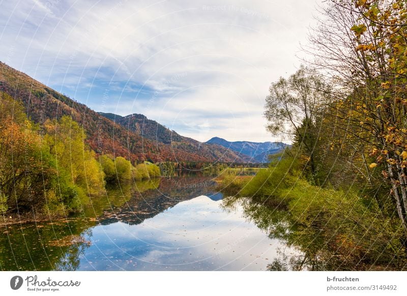 Autumn forest and mountain lake Relaxation Calm Vacation & Travel Tourism Trip Mountain Hiking Nature Landscape Clouds Forest Alps Lakeside Observe To enjoy