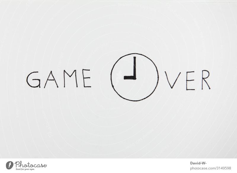 game over Game over Wordplay words come to an end ending written Drawing Creativity creatively Clock Time Expired flaked Copy Space top Playing End