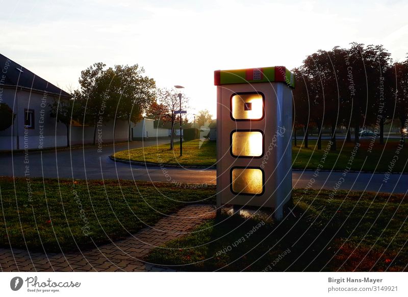 phone booth magic Village Deserted House (Residential Structure) Places Crossroads Phone box Illuminate To call someone (telephone) Bright Old fashioned Retro