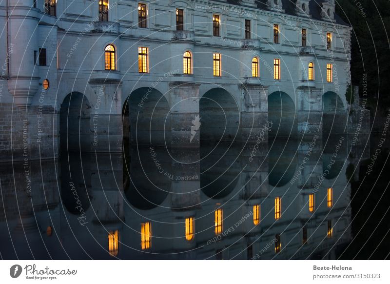 Festival of light on the Loire Lock Illuminated Firm Light reflection Moody festival of lights France Energy Night Castle Reflection Exterior shot Water