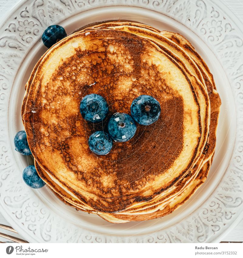 Blueberry And Ricotta American Pancakes Breakfast Food Sweet Dessert Meal Fresh Syrup Morning Stack Berries Maple tree Fruit Home-made Honey Delicious