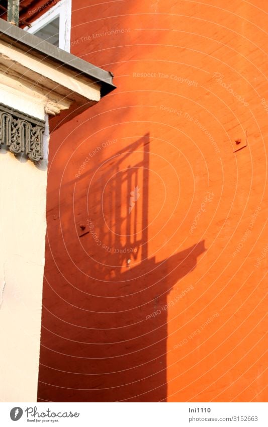 Shadow play | UT Hamburg Port City Deserted House (Residential Structure) Building Facade Balcony Gray Orange Black White Elbstrand Evening sun Colour photo