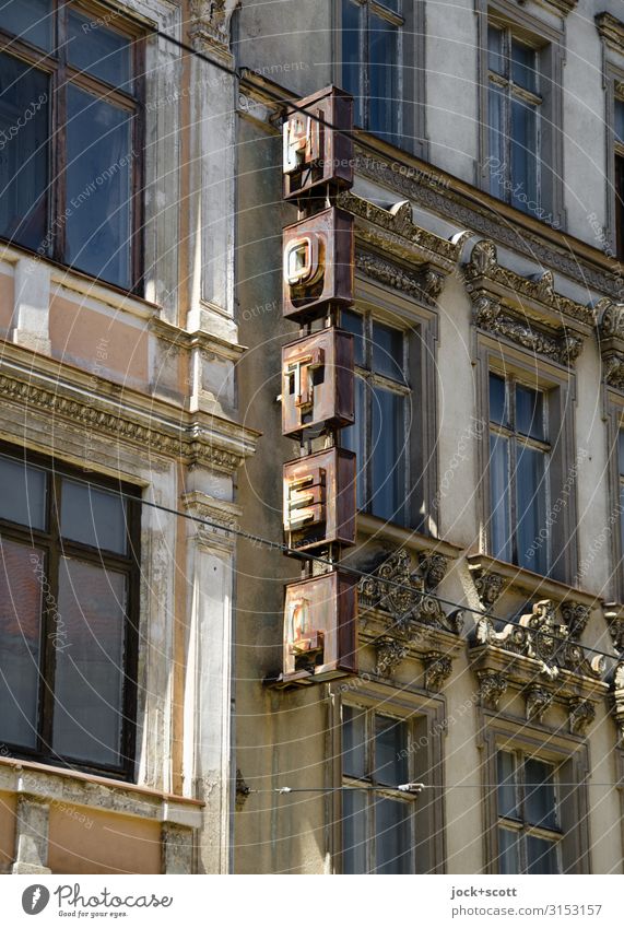 Hotel zum Rost lost places GDR goerlitz Downtown Facade Window Metal Rust Broken Above Retro Nostalgia Style Change Nostalgia for former East Germany