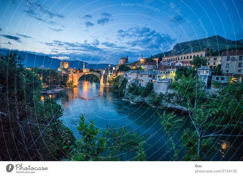 Mostar panorama after sunset Vacation & Travel Tourism Sightseeing Nature River Neretva Balkans Bosnia-Herzegovina Bosnia Herzegovina bosnia and herzegovina