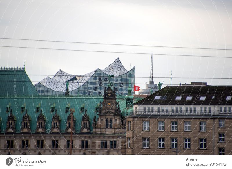 Harmony in the cityscape | UT Hamburg Sky Bad weather Port City Downtown House (Residential Structure) Architecture Facade Tourist Attraction