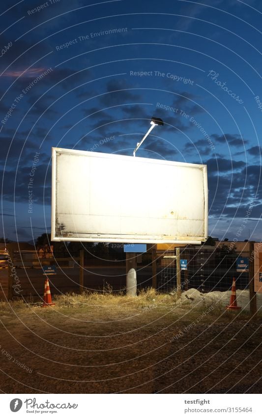 blank billboard Empty White Advertising no advertising Light Evening Dusk dim light Town Suburb Industrial area Lighting Night sky evening sky Sky Clouds