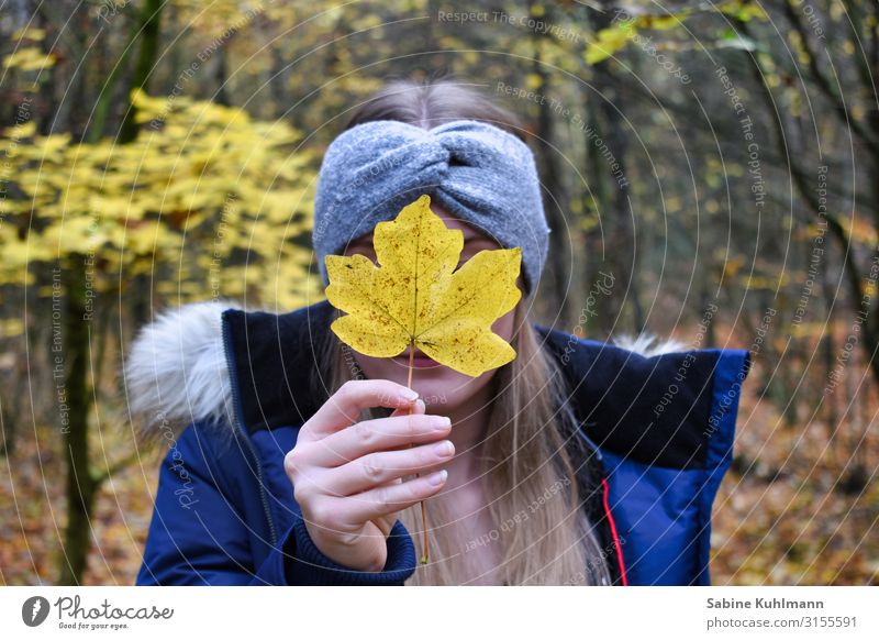 autumn Human being Feminine Young woman Youth (Young adults) Woman Adults 1 18 - 30 years Nature Landscape Autumn Tree Forest Jacket Headband Blonde Long-haired