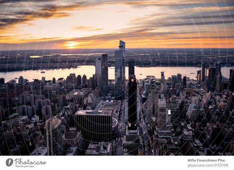 View across New York City at midtown Manhattan Vacation & Travel Sightseeing Office Sky Downtown Skyline High-rise Building Architecture Street Aircraft Modern