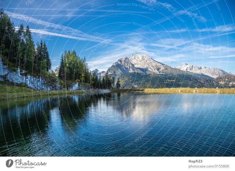 Alps in the Berchtesgaden region Environment Nature Landscape Sky Clouds Autumn Beautiful weather Tree Grass Forest Rock Mountain Peak Lakeside Diet Fitness