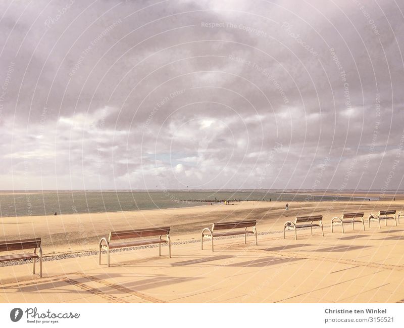 Borkum beach promenade with view of beach and North Sea Island Vacation & Travel Bench wide Tourism Far-off places East frisian island Freedom Beach Ocean