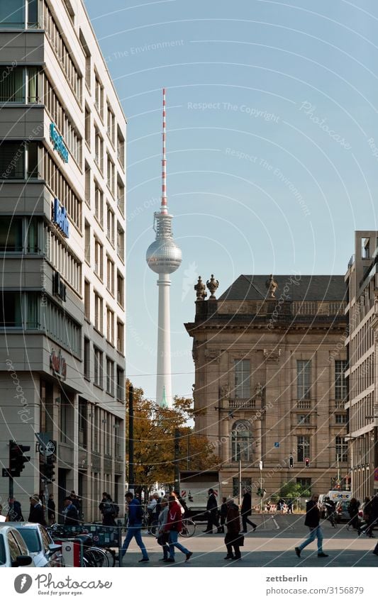 TV tower behind Friedrichstraße Alexanderplatz Berlin Berlin TV Tower Capital city Town Tourism Landmark Street Transport Vacation & Travel Travel photography