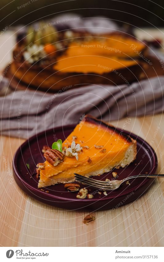 Pumpkin pie slice Dough Baked goods Cake Dessert Candy Banquet Picnic Organic produce Vegetarian diet Crockery Lifestyle Natural Beautiful Sweet Orange