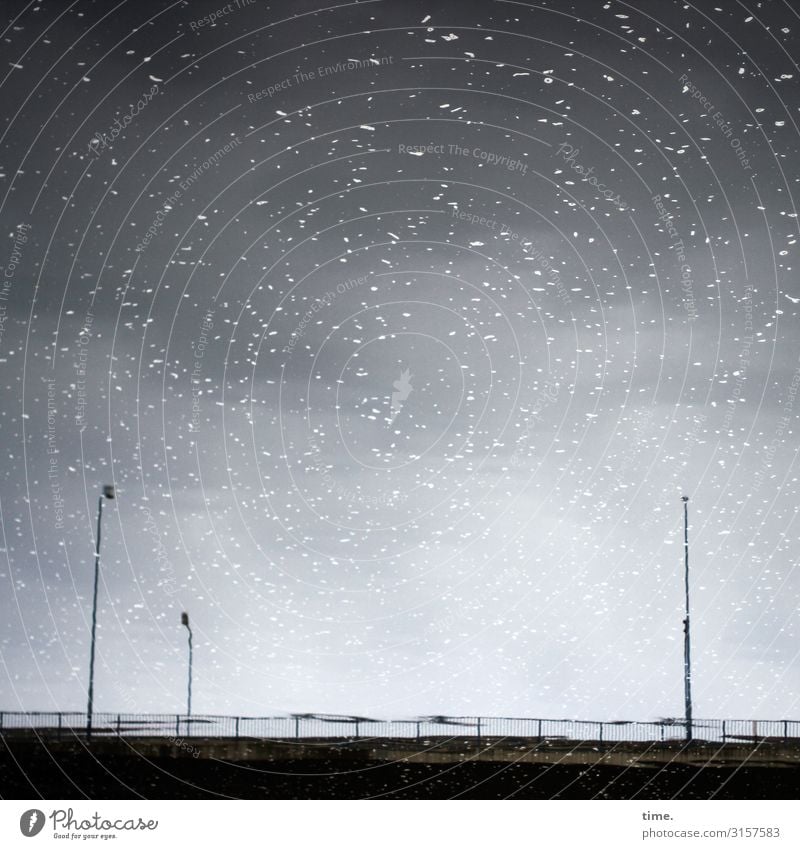 Starry sky fake over bridge, blurred. Water Sky Clouds River Saale Halle (Saale) Bridge Bridge railing Lamp Street lighting Dark Simple Maritime Wet Gray Calm