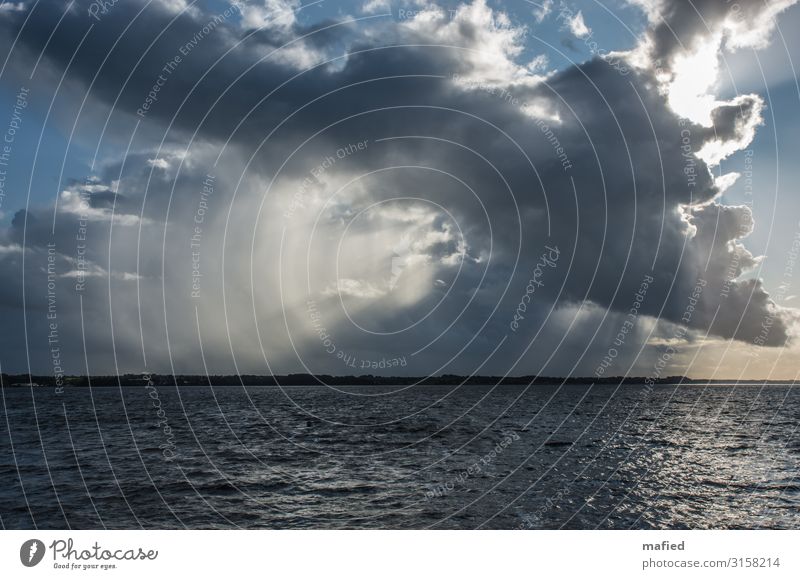 Storm comes up Nature Landscape Air Water Sky Clouds Sun Autumn Beautiful weather Gale Waves Coast Fjord Baltic Sea Schlei Blue Brown Yellow Gray White