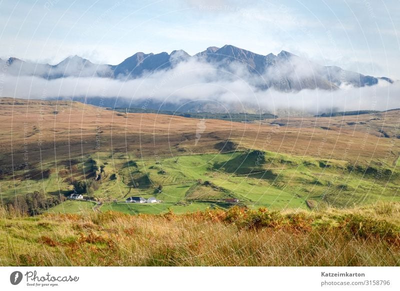 Scottish landscape on the Isle of Skye Vacation & Travel Far-off places Mountain Hiking Environment Nature Landscape Air Clouds Autumn Meadow Field Peak Island