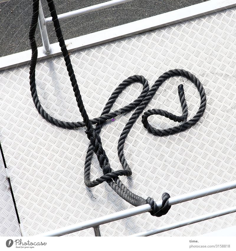 twists Navigation Rope Pontoon Handrail Chained up Metal Line Knot Bow Maritime Thin Black White Serene Help Inspiration Communicate Concentrate Ease