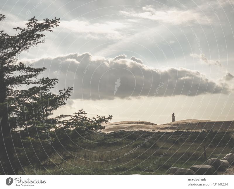 Lighthouse on the horizon Environment Nature Landscape Sky Clouds Horizon Autumn Village Fishing village Tower Authentic Simple Kitsch Moody Protection