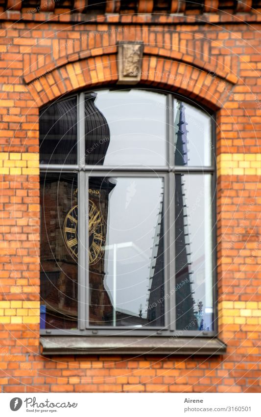 "Church Window" | UT Hamburg Old town Old building Brick facade Church spire Lattice window Together Beautiful Town Yellow Gray Red Cleanliness Creativity