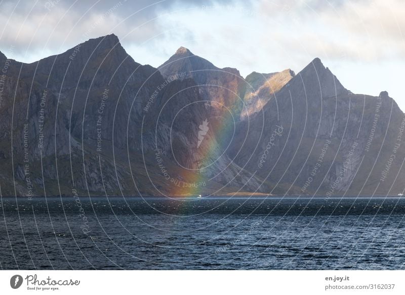 The other side of the rain Environment Nature Landscape Elements Sky Climate Climate change Weather Rain Rock Mountain Coast Fjord Ocean Colour Hope Idyll