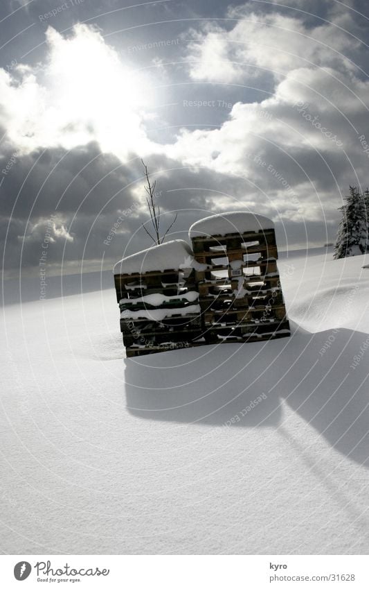 pallets in winter Winter Clouds Cold White Deep Horizon Dark Mountain Snow Shadow Sun Bright Sky Blue