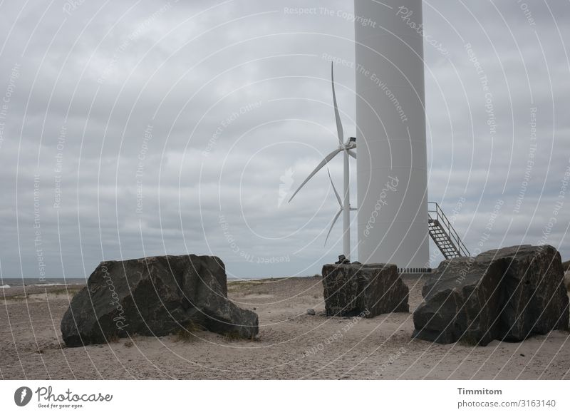 Wind farm (3) Vacation & Travel Energy industry Wind energy plant Environment Nature Elements Sand Air Water Sky Clouds Weather Beach North Sea Denmark Metal