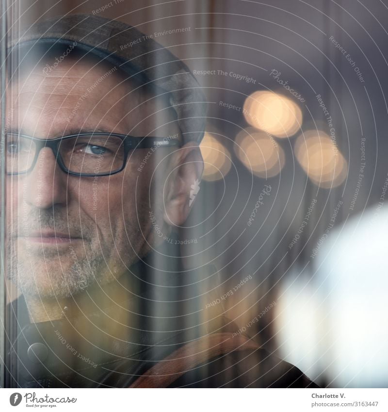 Behind glass | UT HH19 Human being Masculine Man Adults Male senior Senior citizen Life 45 - 60 years Eyeglasses Cap Designer stubble Observe Illuminate Looking