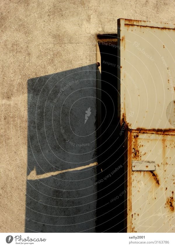 mysterious old door... Goal House (Residential Structure) Building Old rusty Rust Shadow Mysterious Open Metal Metal door Entrance Exterior shot Front door