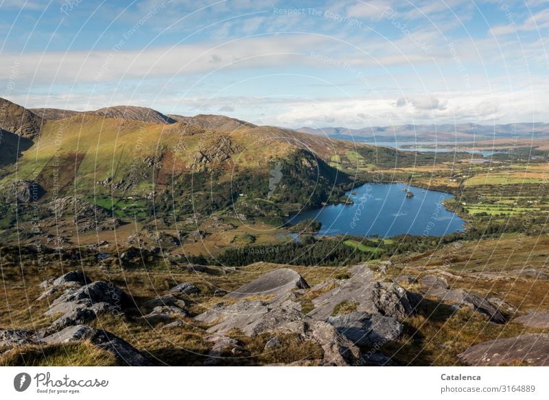 A beautiful lake in Ireland, vast landscape Waves Mountain Hiking Environment Nature Landscape Elements Sky Clouds Horizon Autumn Beautiful weather Tree Grass