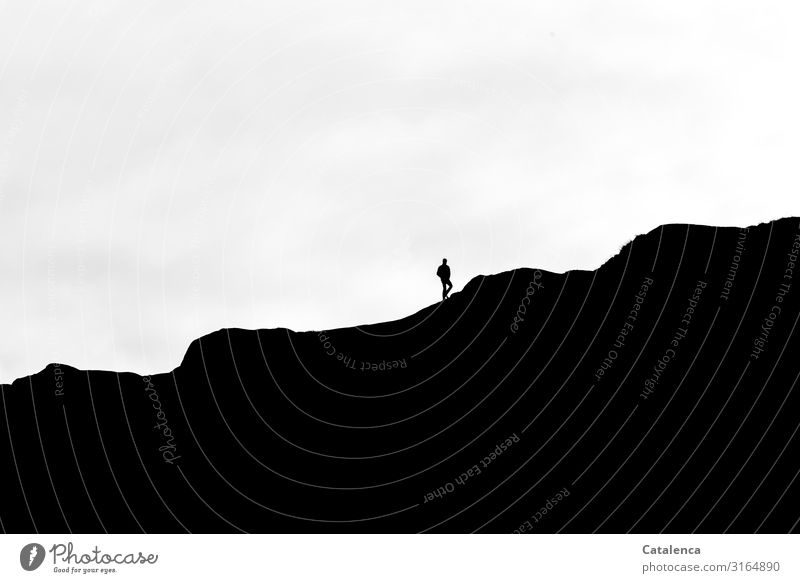 Ascent, One runs along the horizon the range of hills Androgynous 1 Human being Nature Landscape Sky Hill Rock Mountain Movement Going Far-off places Gray Black