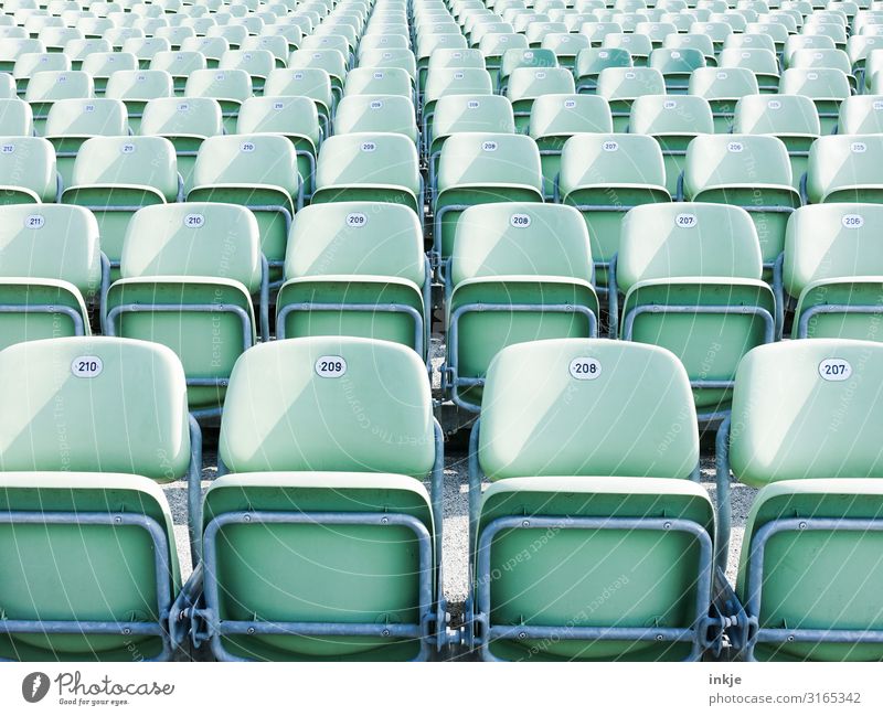 open-air theatre Event Row of seats Folding chair Open-air theater Deserted Seat Digits and numbers Authentic Mint green Many Frontal Colour photo