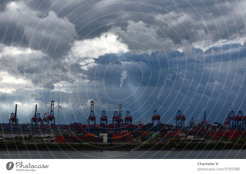 Fingertip | UT HH19 Environment Nature Elements Sky Clouds Storm clouds Sunlight Bad weather Hamburg Port of Hamburg Town Port City Harbour Navigation Container