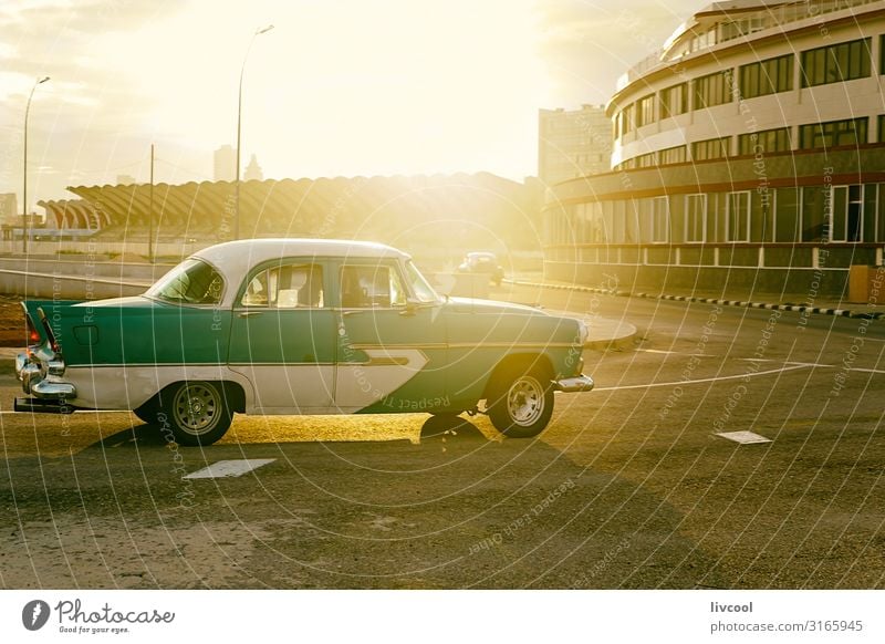 Old American car driving through Havana, Cuba Lifestyle Vacation & Travel Tourism Trip Sun Island Coast Transport Street Crossroads Vehicle Car Taxi Vintage car