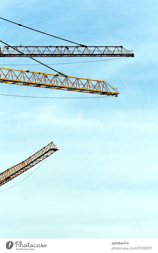 Three cranes Crane 3 Outrigger Construction site Commerce Sky Heaven Copy Space Deserted Geometry Corner Outstanding Prop Structural engineering Engineering