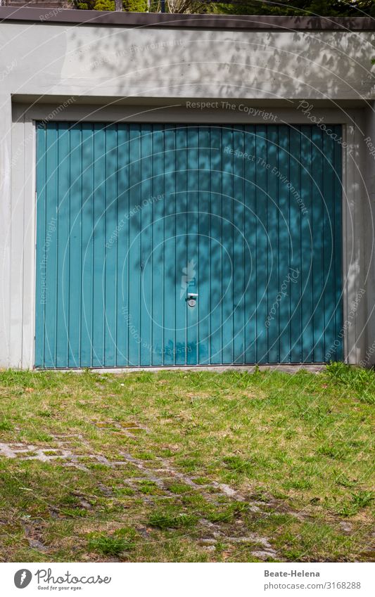 green is the hope Green Grass green blue-green Light and shadow Garage door Shadow Shadow play Shaft of light daylight Structures and shapes