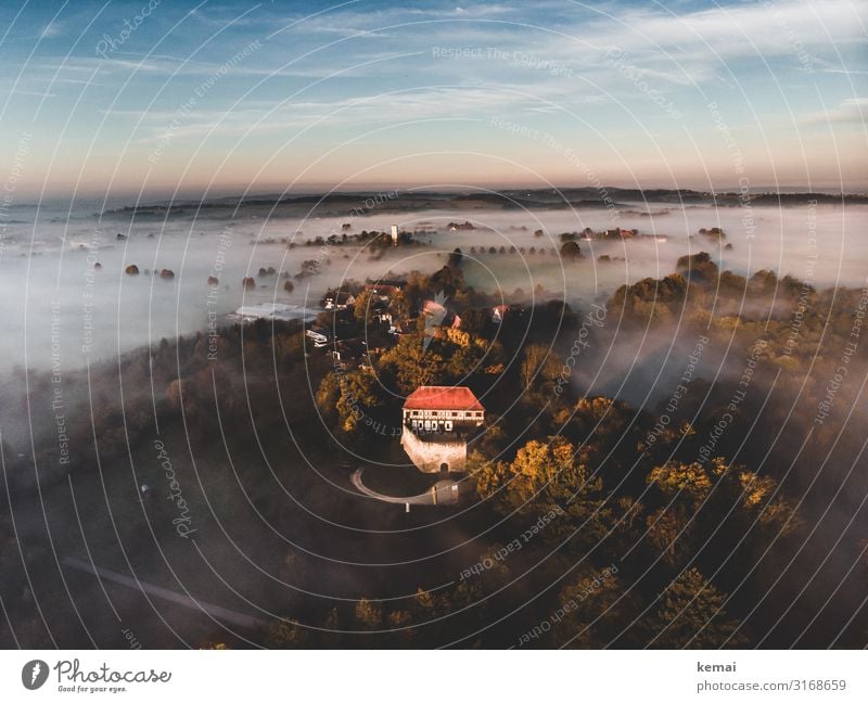 Laundry lock Harmonious Senses Relaxation Calm Trip Adventure Far-off places Freedom Nature Landscape Sky Clouds Autumn Beautiful weather Fog Forest Hill