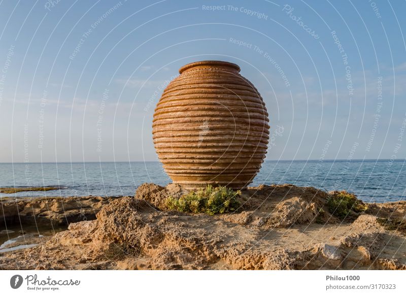 350-year-old Amphora call Koronios Pot Design Calm Waves Decoration Art Sand Flower Old Colour Ancient Antique Archeology backdrop background broken ceramic