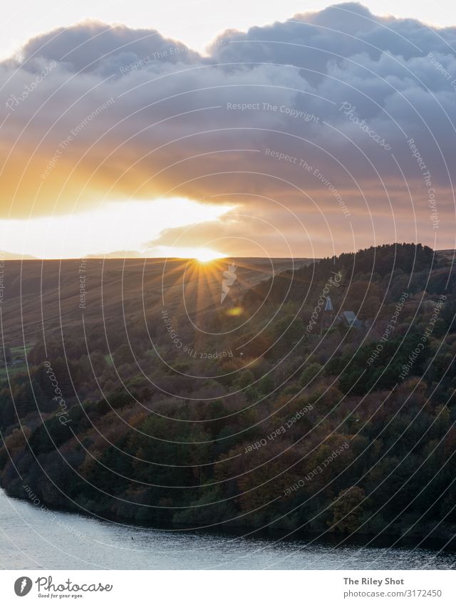 Autumn over Scammoden Dam, Yorkshire, Uk Environment Nature Landscape Elements Sky Cloudless sky Clouds Sun Sunrise Sunset Climate Weather Vacation & Travel